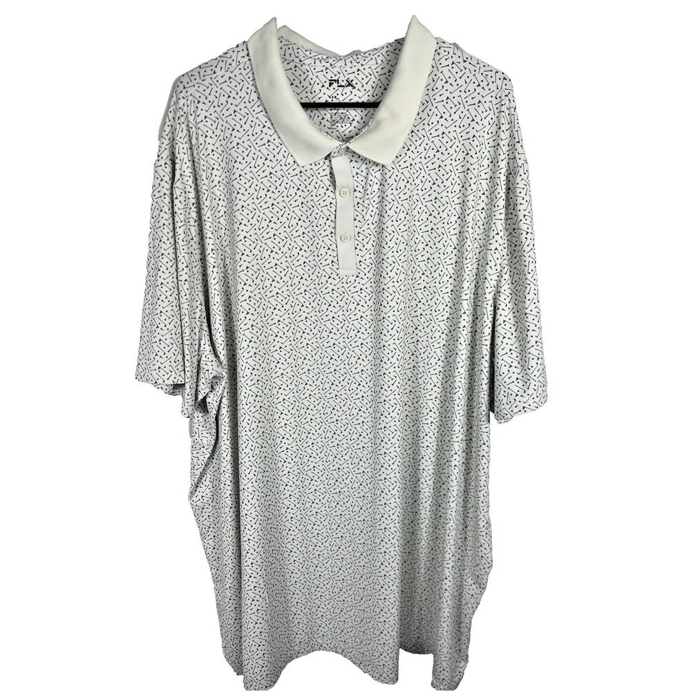FLX Men's Polo Shirt Big & Tall Size 4XB Blue And White Geometric Print